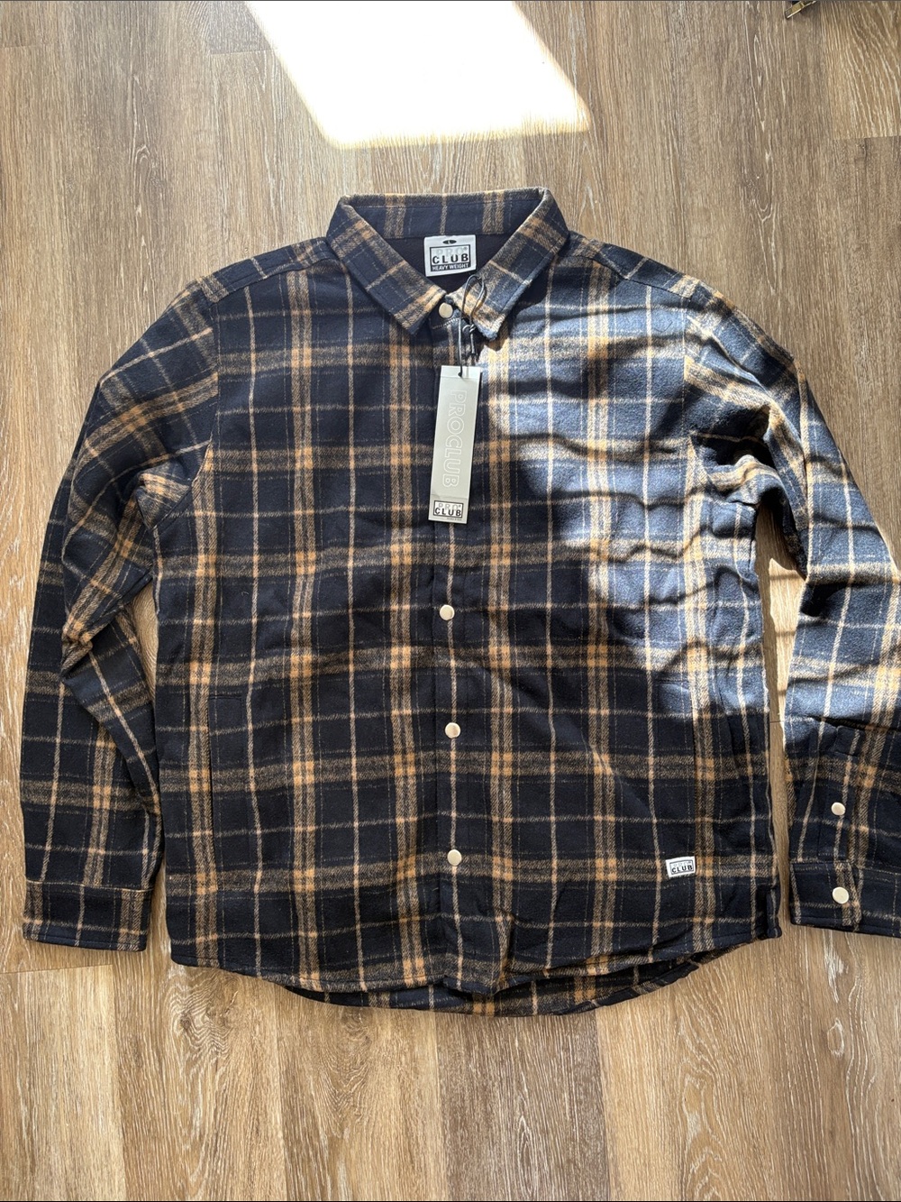 PROCLUB Plaid Long-Sleeve Shirt in Navy and Tan